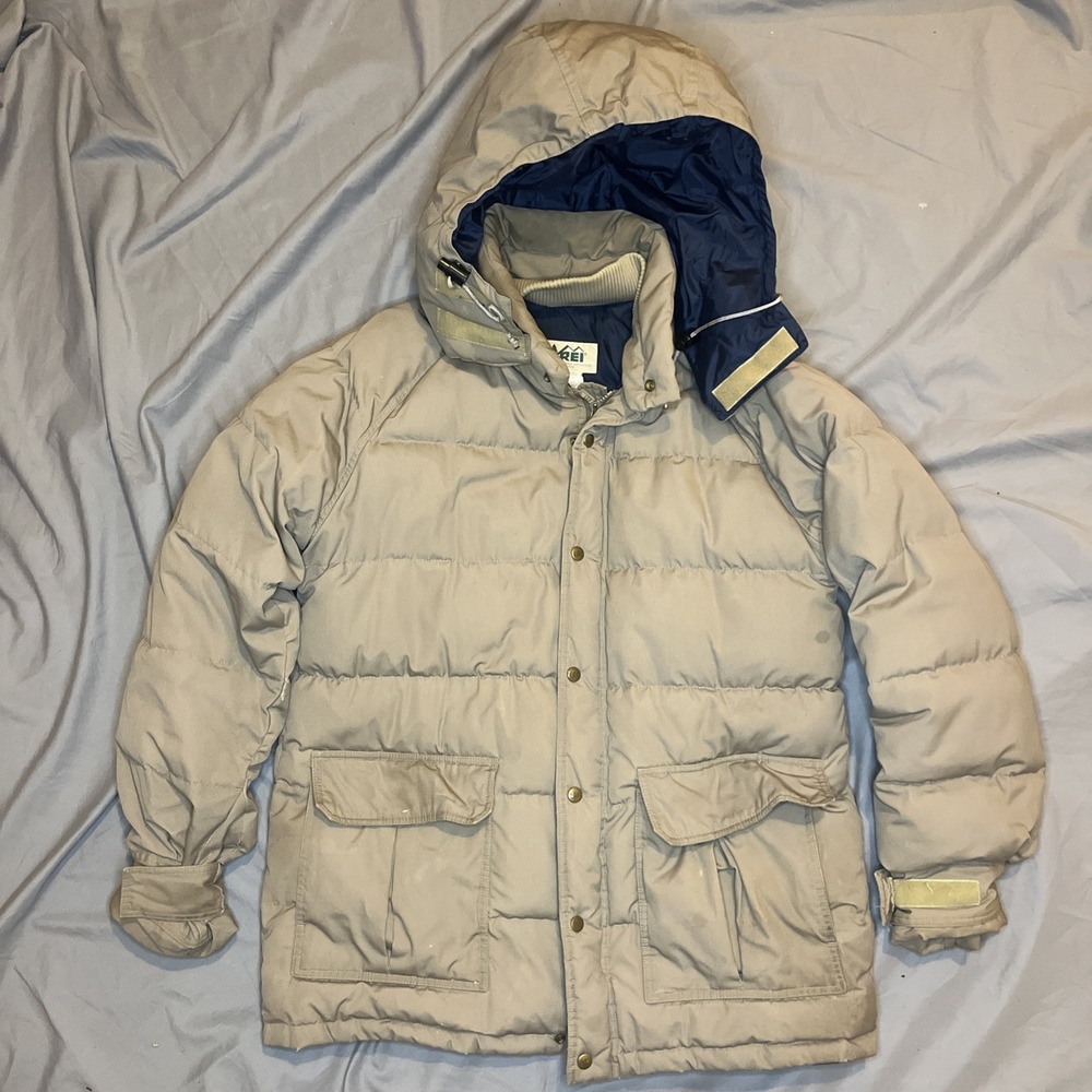 Vintage REI Goose Down Expedition Puffer Jacket Size Large Tan Outdoors Hunting